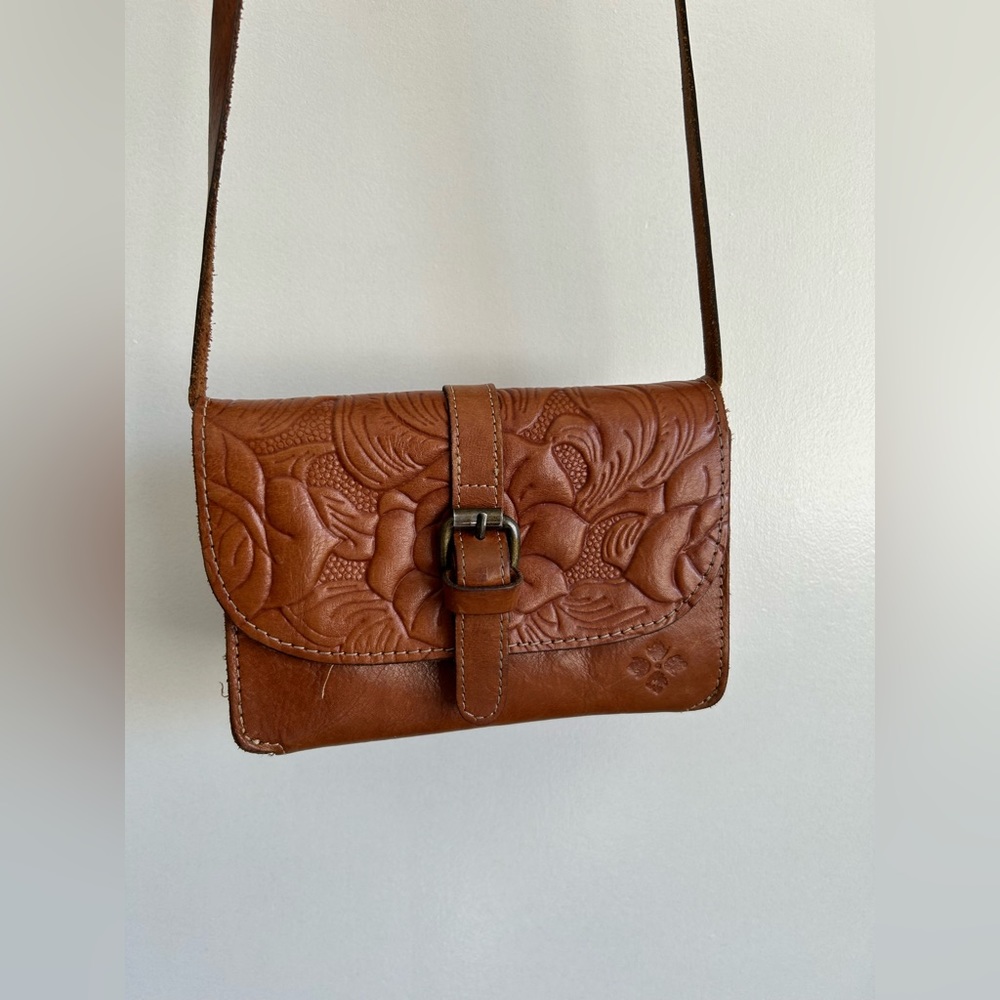 Patricia Nash Embossed Leather Mini Crossbody Purse - Congac Brown